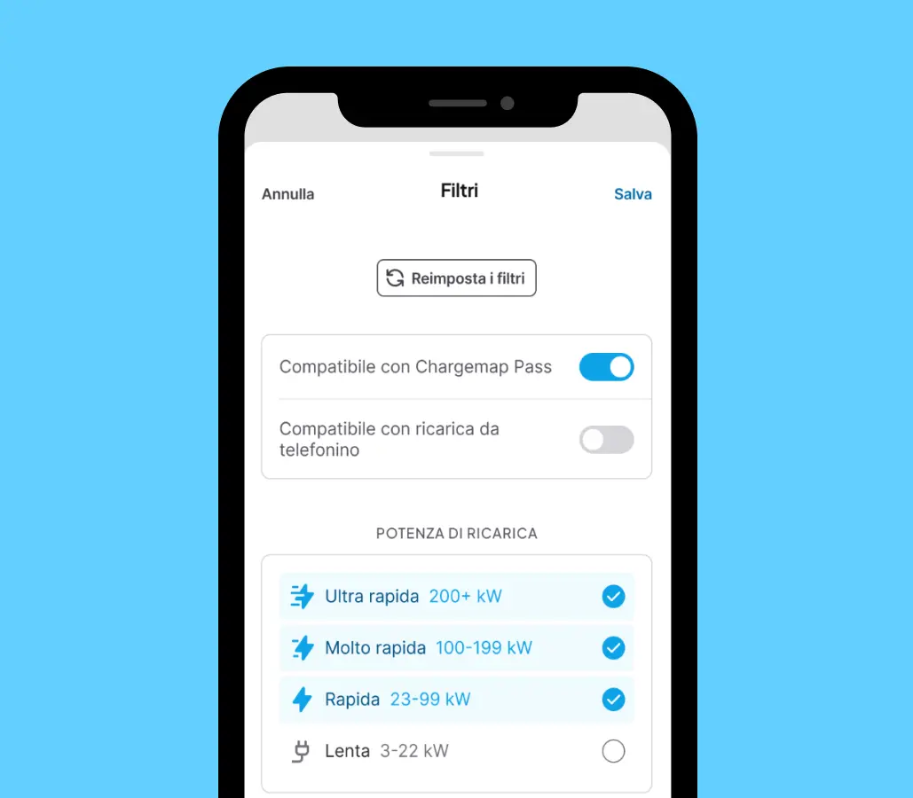 Chargemap Pass : Filtri