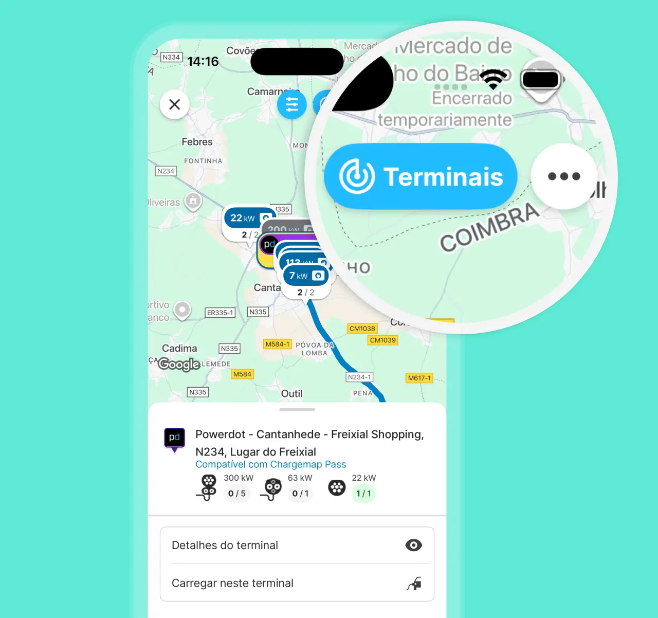 Consulte os terminais de carregamento nos arredores
