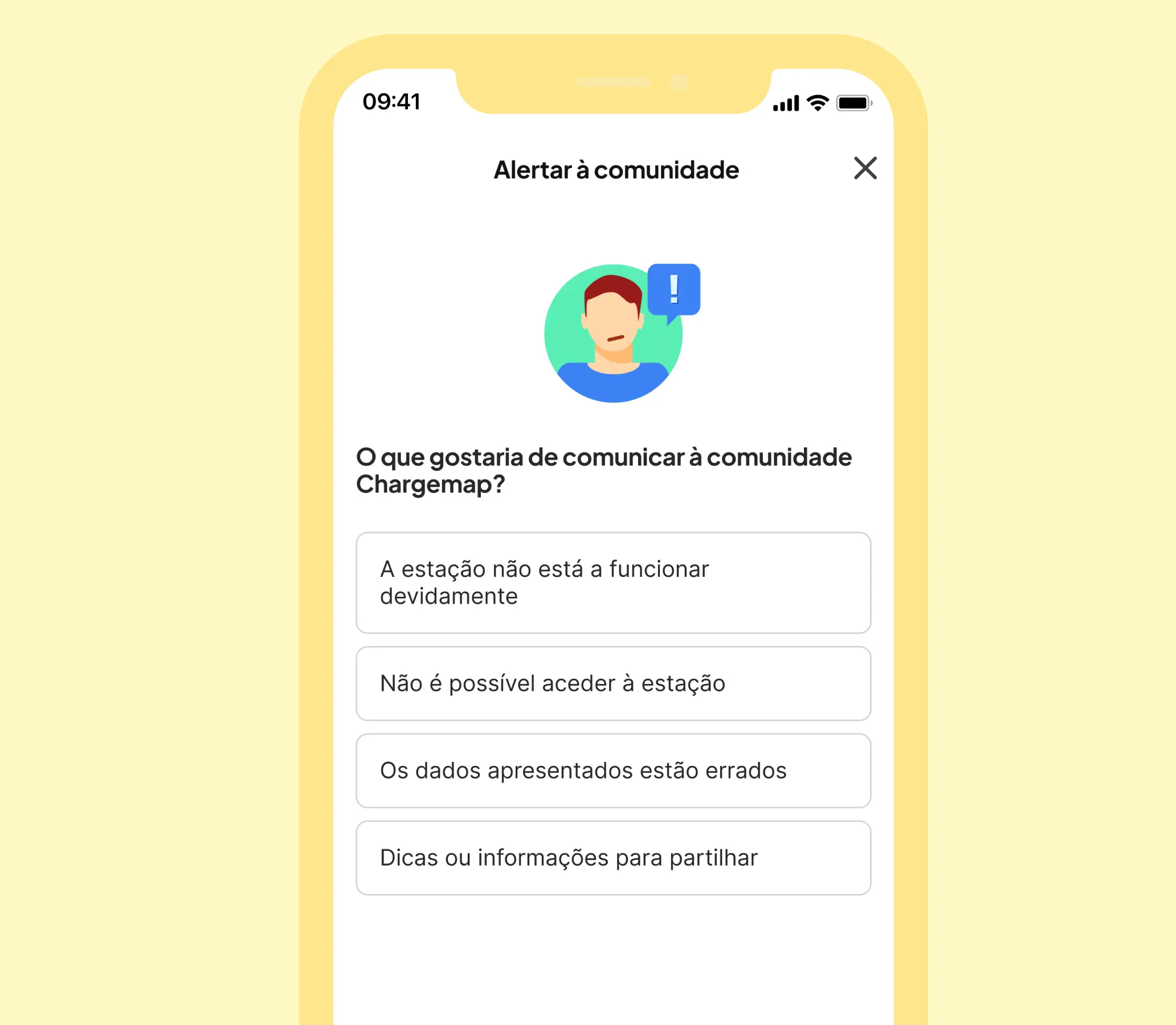 Comunicar à comunidade uma informação prática ou um mau funcionamento