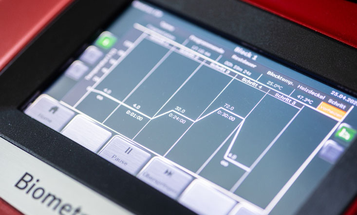 Bildschirm mit einem grafischen Temperatur- und Zeitdiagramm eines Biometrix-Geräts.