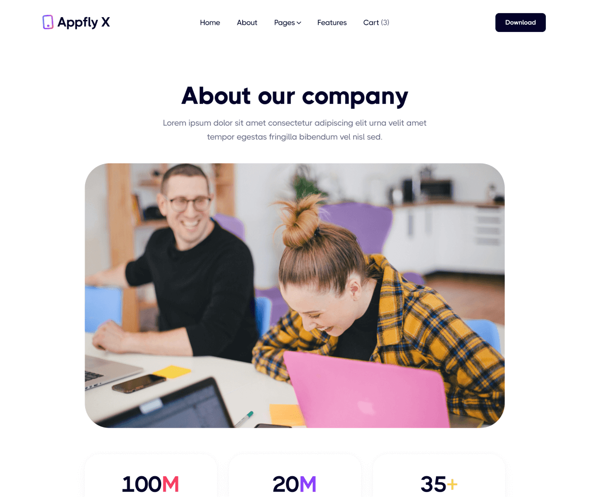 Appfly X - About page - Mobile App Webflow Template
