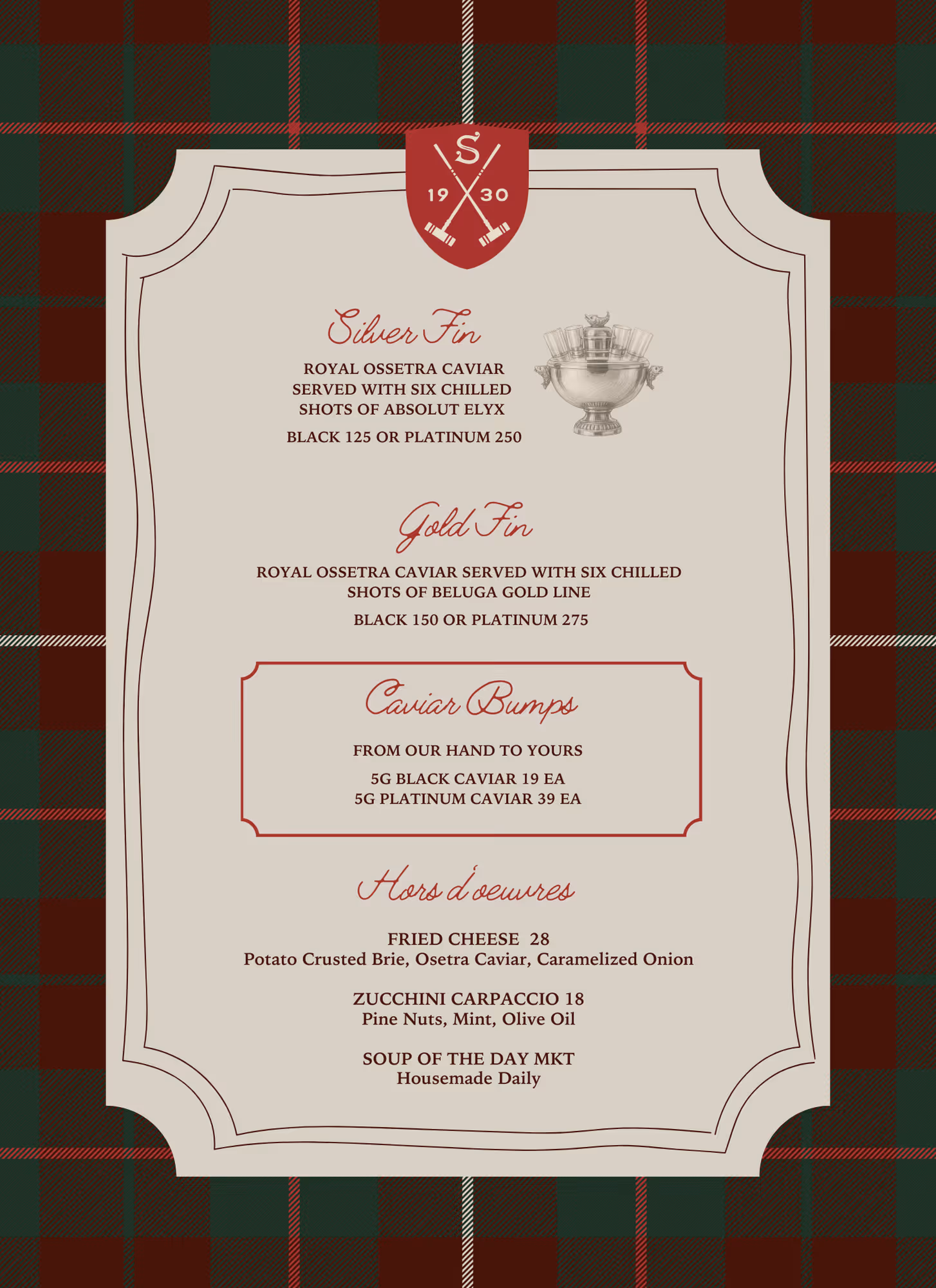 Stewart's Cocktail Club Menu