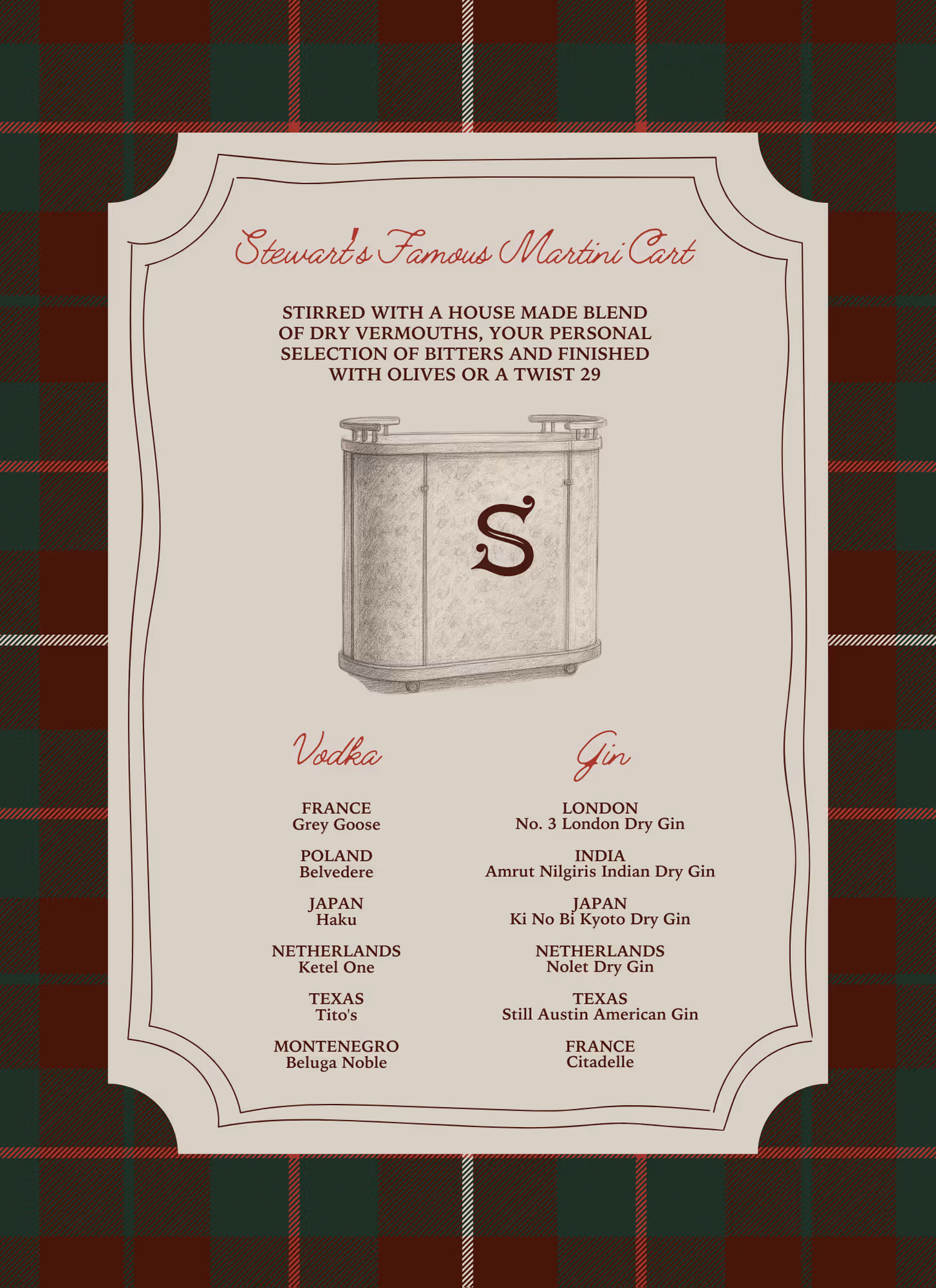 Stewart's Cocktail Club Menu