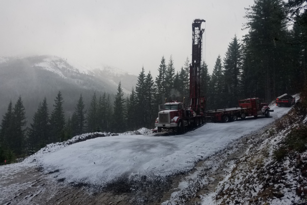 Hansen Drilling drill rig in snowy hillside