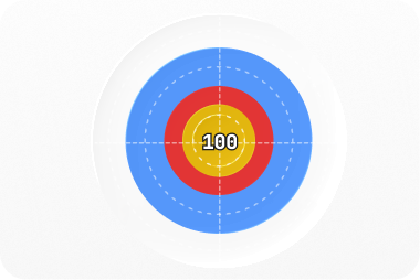 Archery target showing concentric rings with a yellow center labeled 100 points.