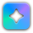 Rounded square icon with a gradient blue to purple background featuring a black four-pointed star shape in the center.
