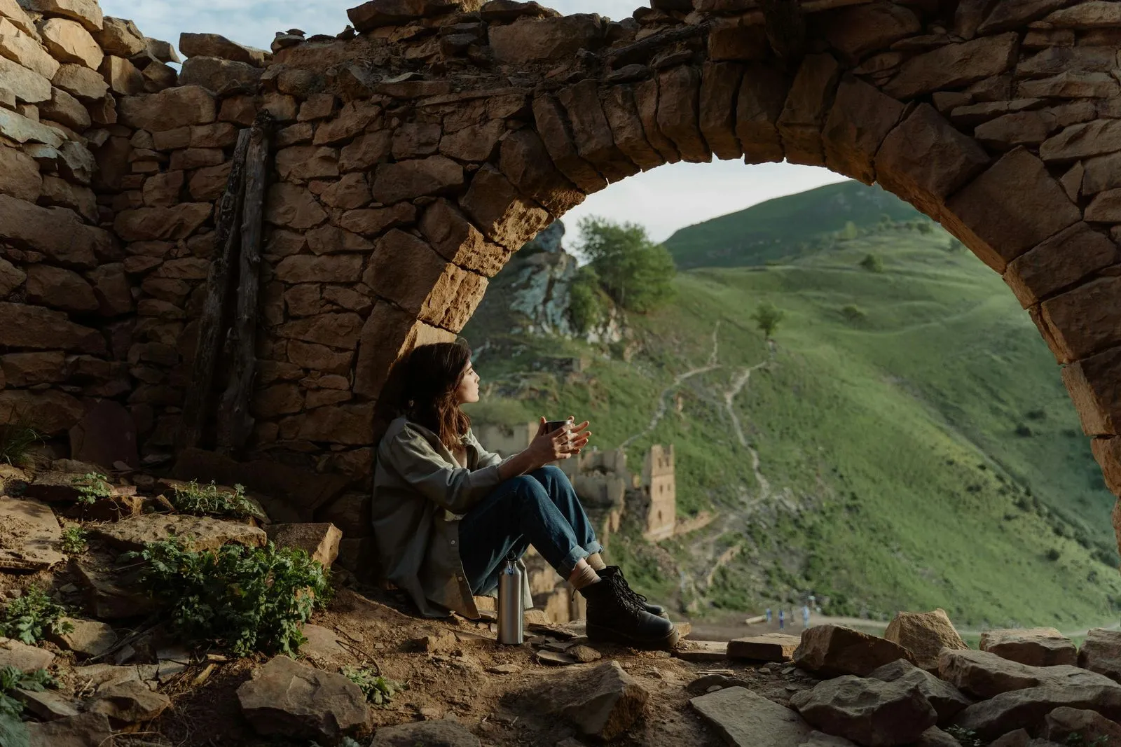 Woman sitting with the landscape view