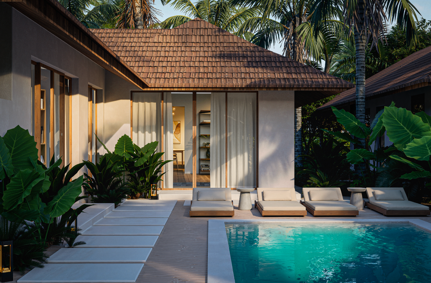Modern luxury villa with infinity pool and tropical landscaping