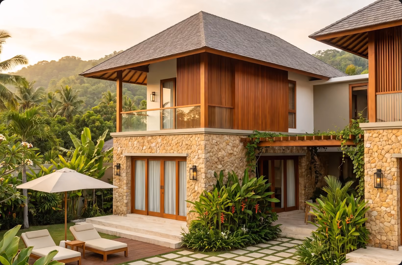 Two-storey Baraca Village villa with stone facade and terrace