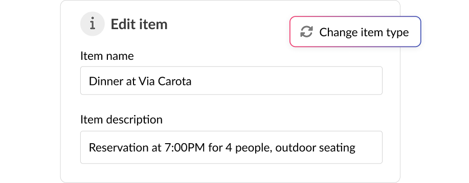 Change itinerary item types