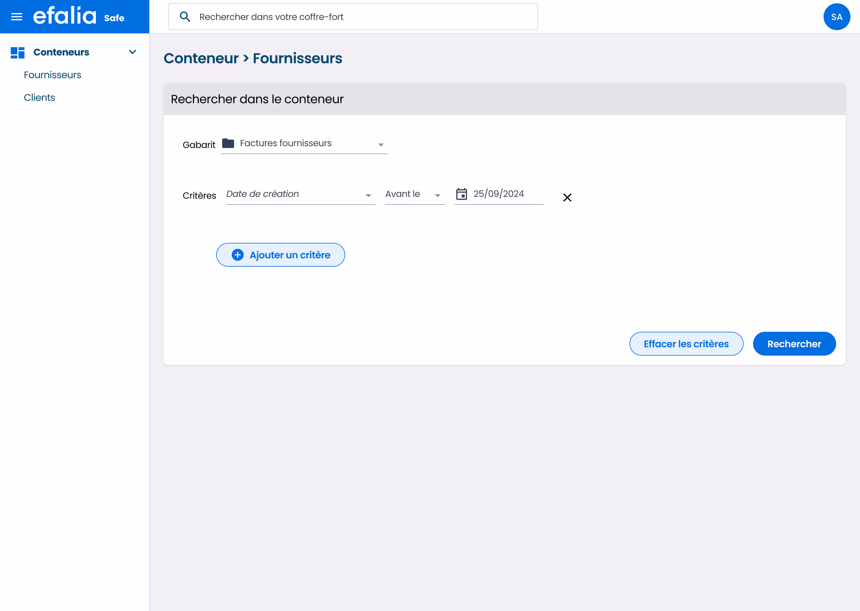 Capture ecran efalia safe coffre fort numerique recherche