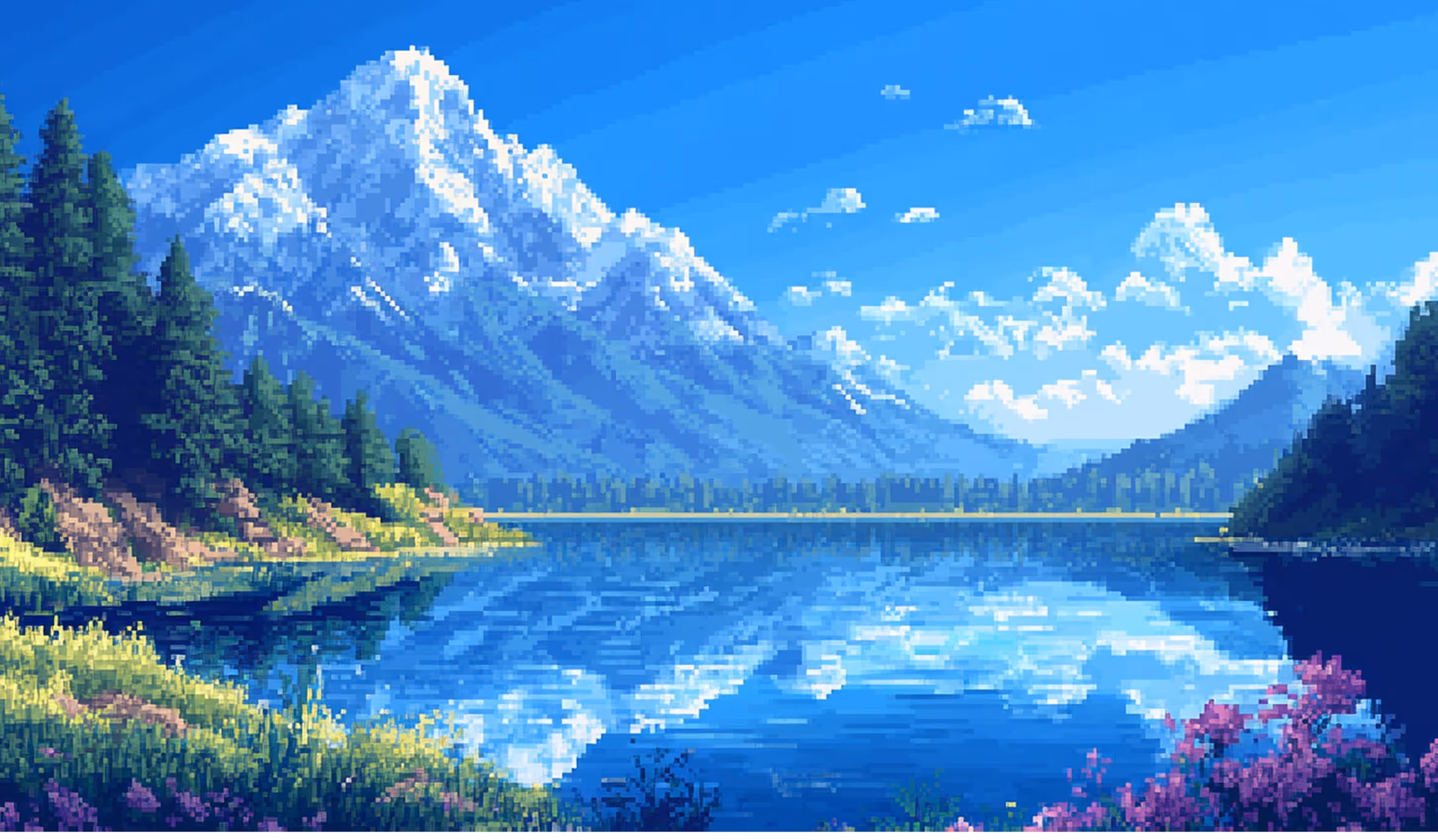 visuel pixel art paysage de montagnes sur un lac efalia doc