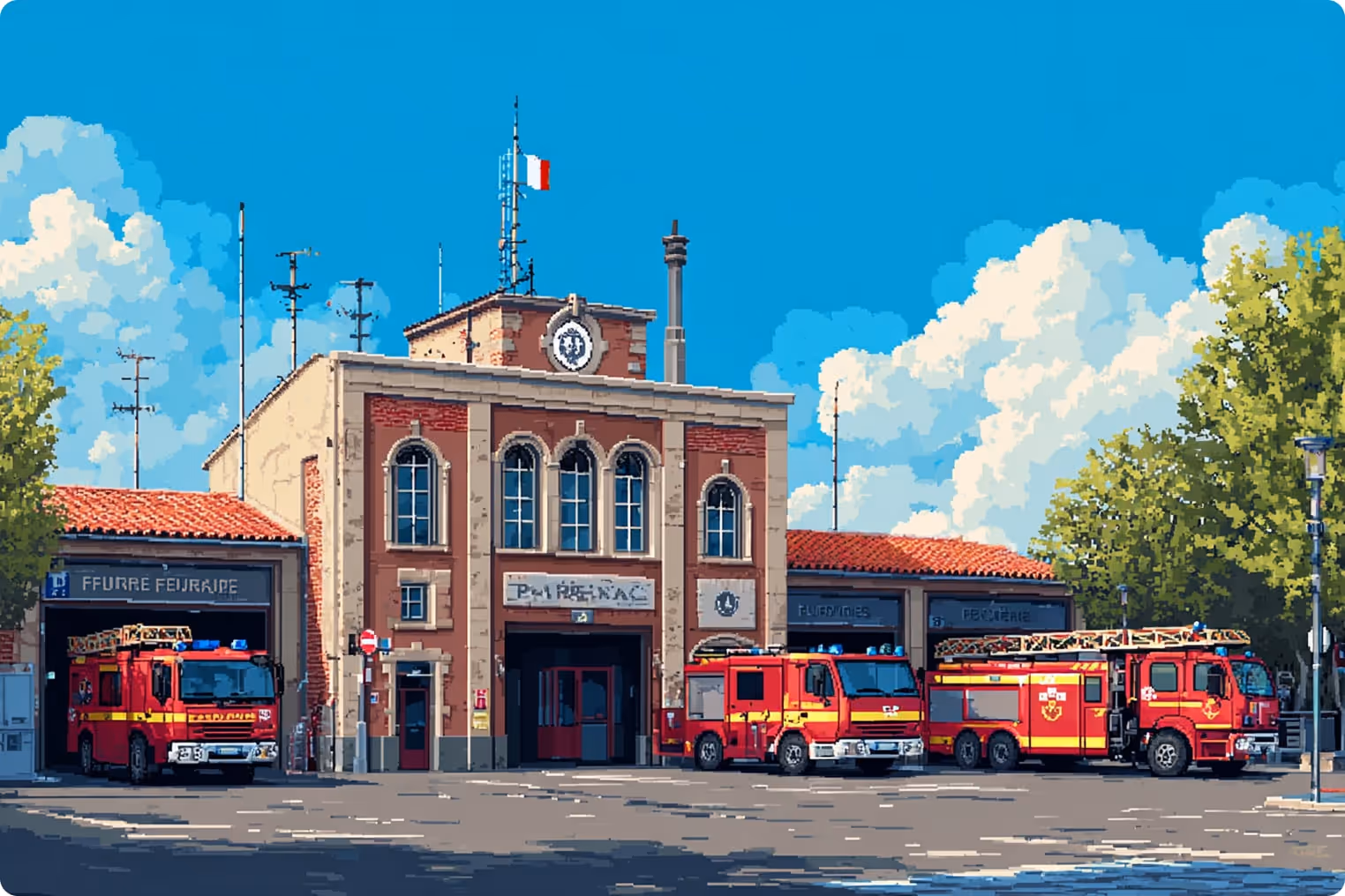 Image Pixel Art Caserne Et Camions Pompiers Secteur Sdis Efalia