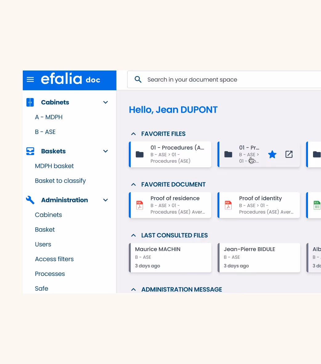 Screenshot of ECM Social Action  efalia software sector