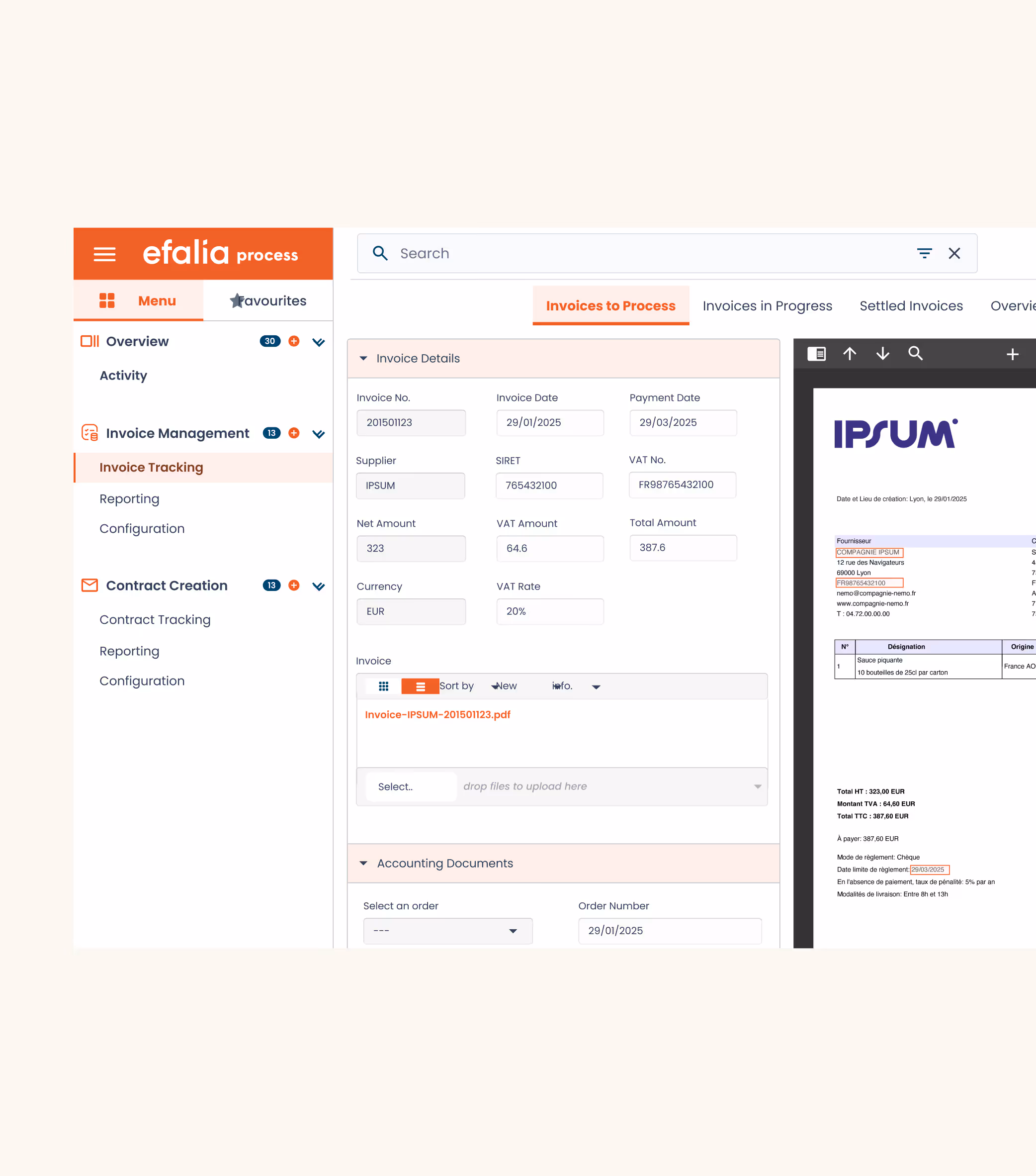 Screenshot of Demat invoice software efalia sector