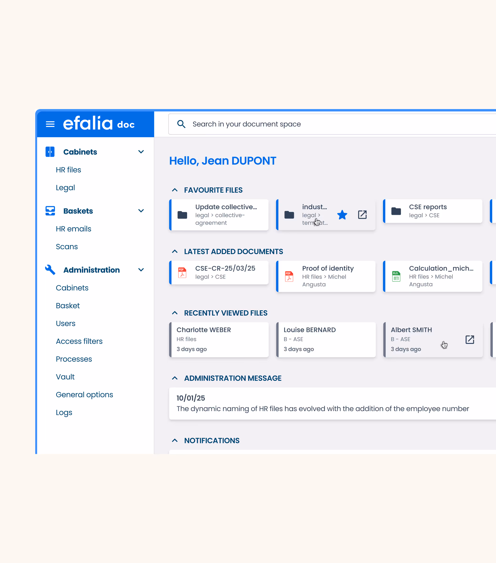 Screenshot of efalia doc ECM HR sector software 2