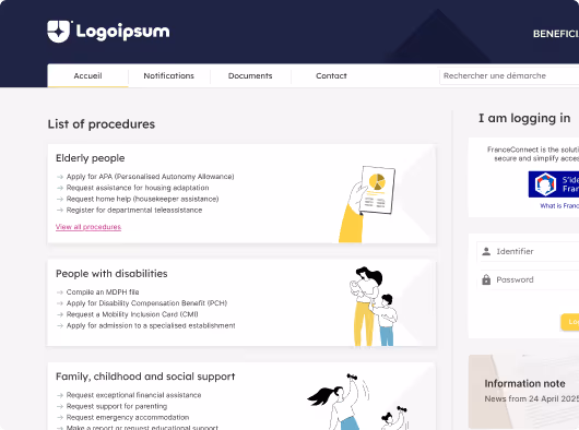 Screenshot of the efalia software beneficiary portal for the sector small