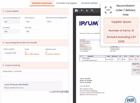 screen capture efalia software invoice dematerialisation sector