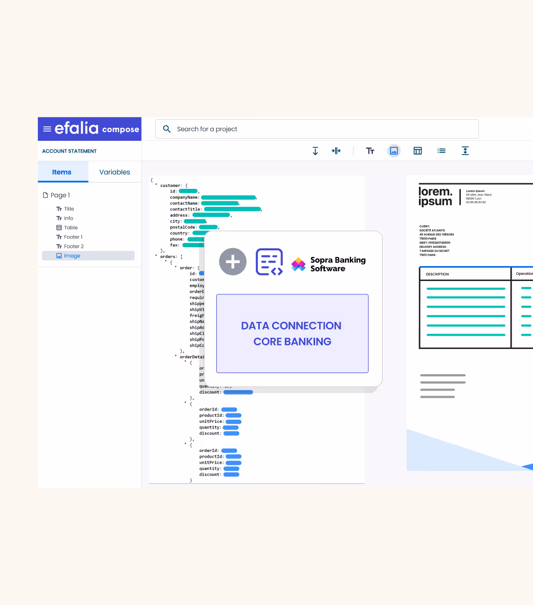Screenshot of account statement generated by Efalia software for the sector