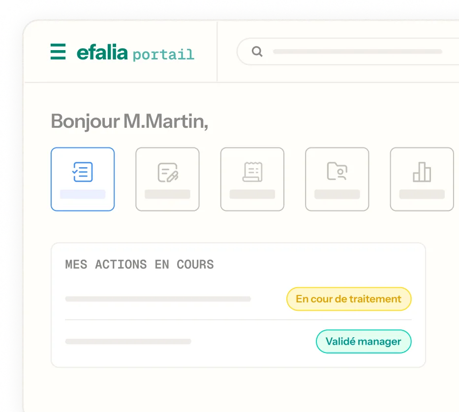 Portail collaborateur Efalia avec actions en cours