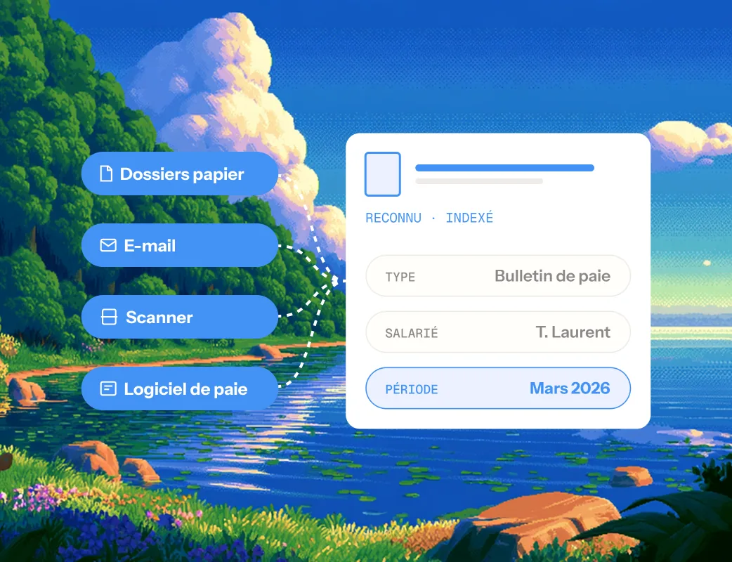 Dossiers papier, e-mail, scanner et logiciel de paie reconnus et indexés