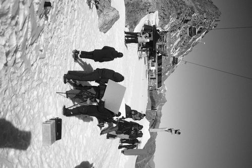 the whole production team working up on the glacier