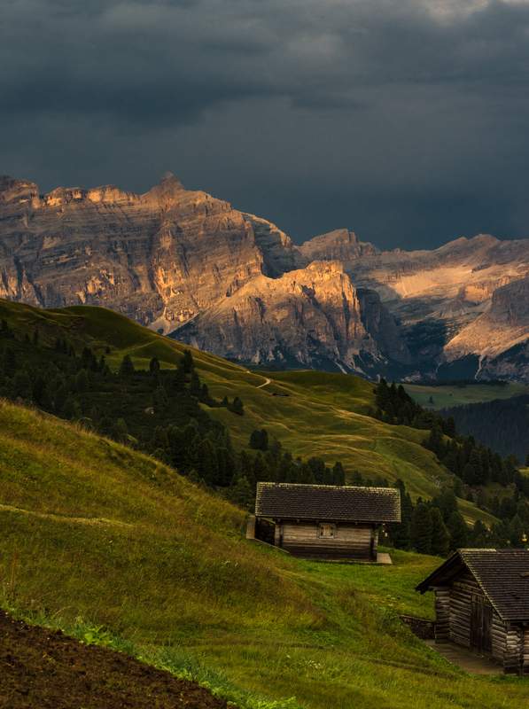 Traditional alpine hut nestled in Val Badia, Dolomites