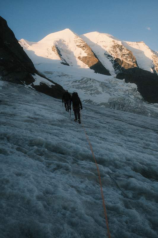 Summer mountaineering shooting location in Suisse Alps.