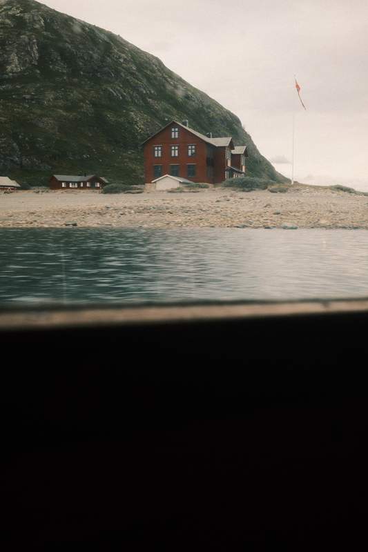 A mountain hut on a mountain lake in Western Norway