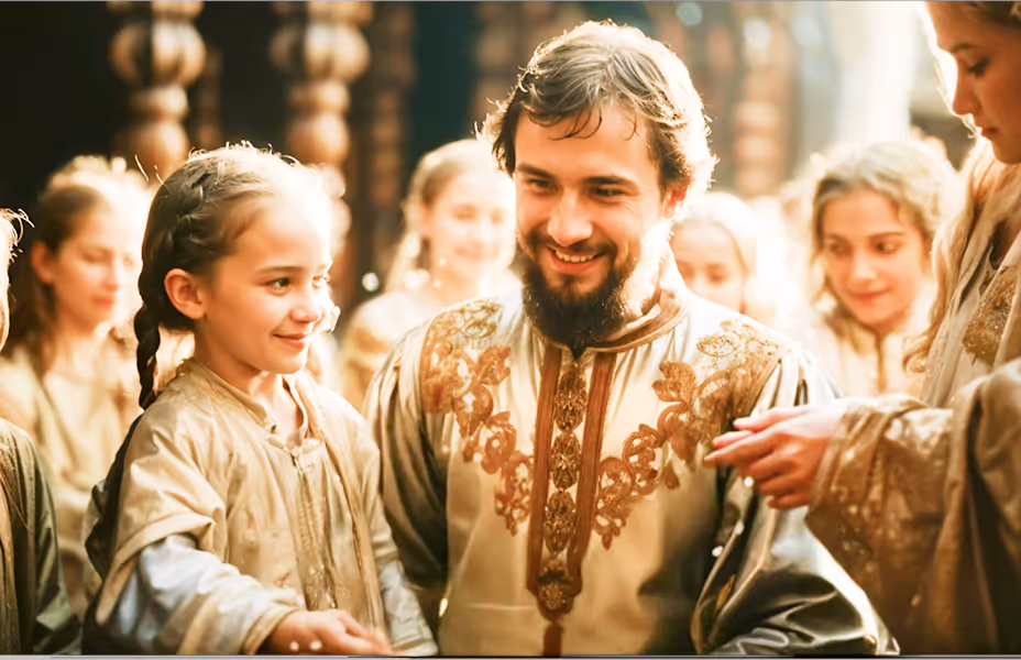 Priest teaching children — catechesis & tradition.