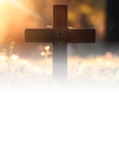 Faith and devotion embodied in a serene natural setting with uplifting sunlight rays.