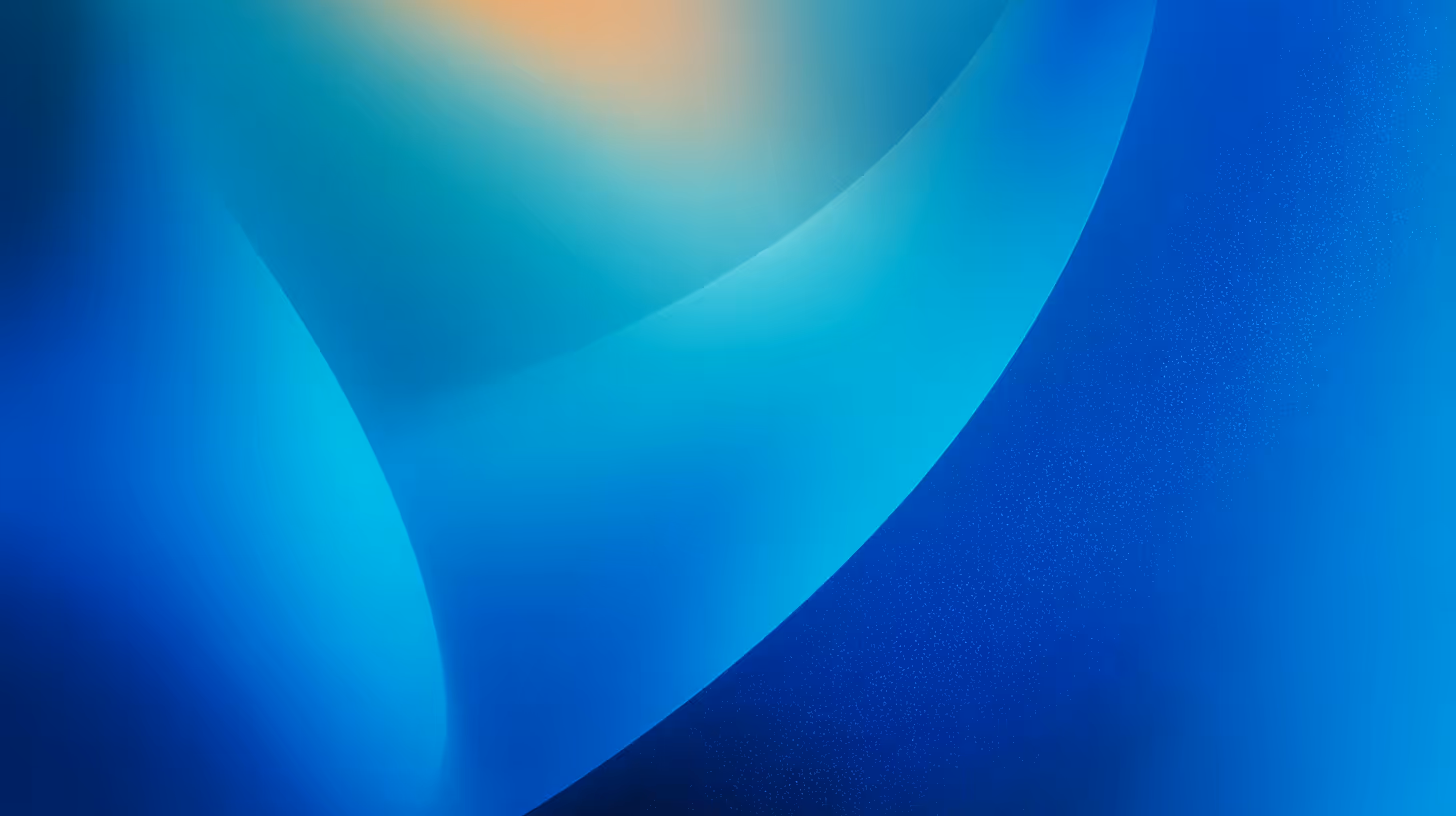 Abstract blue gradient background with soft light yellow and turquoise curves.