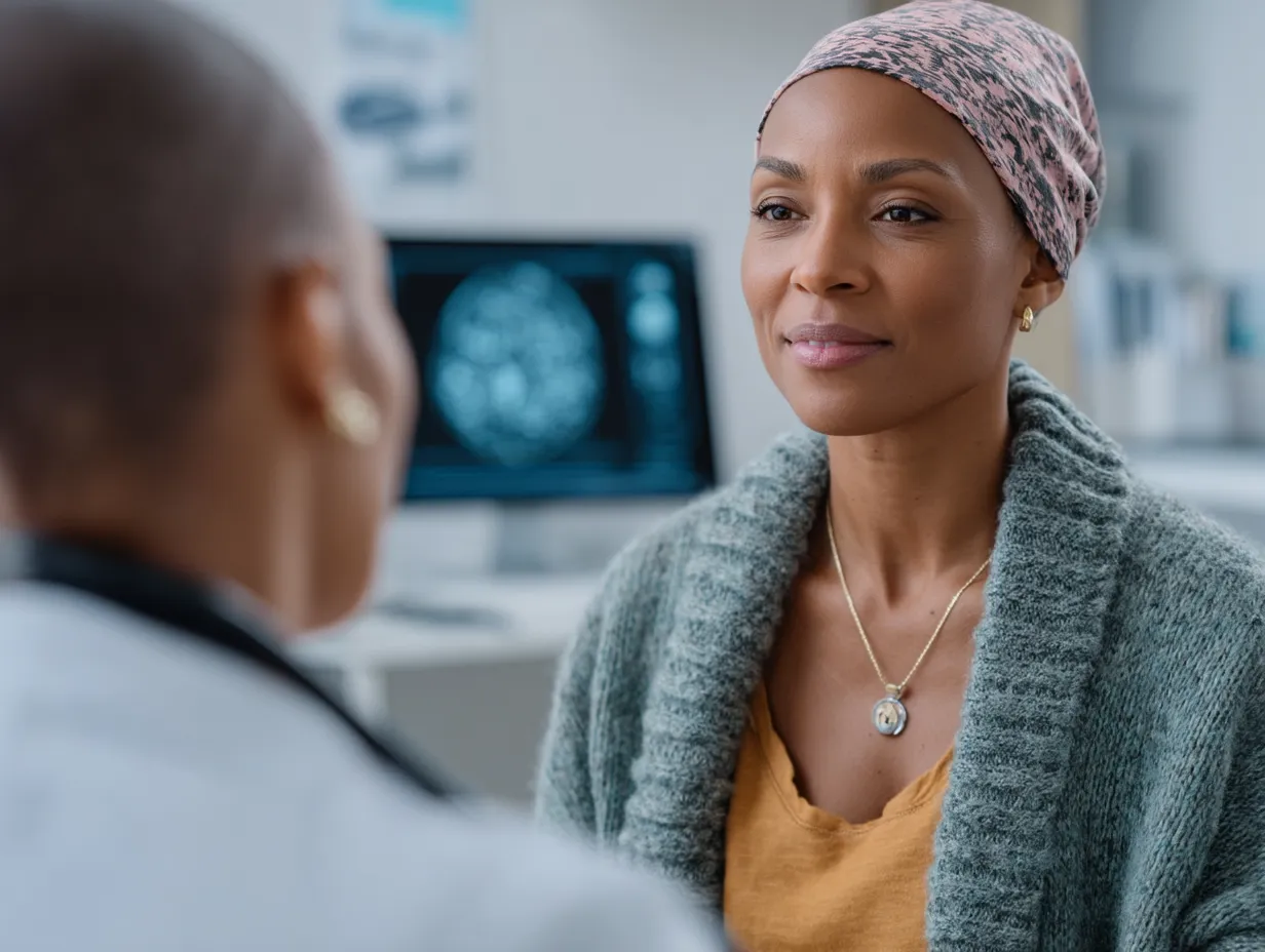 A  female doctor taking care of a female black patient