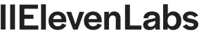 Logotipo de ElevenLabs en letras negras con un símbolo circular a la izquierda.