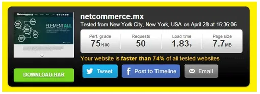 velocidad de carga de la web