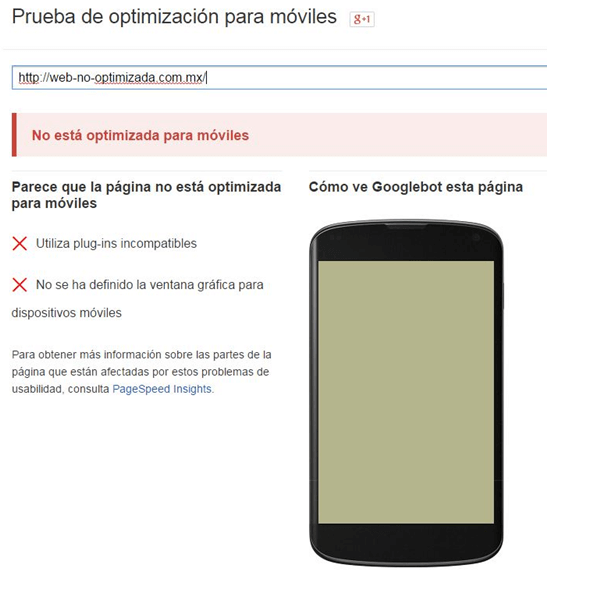 mobilegeddon ejemplo, no apto para móviles