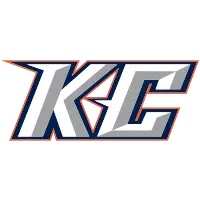 Logo with stylized white letters KC outlined in navy blue and orange.