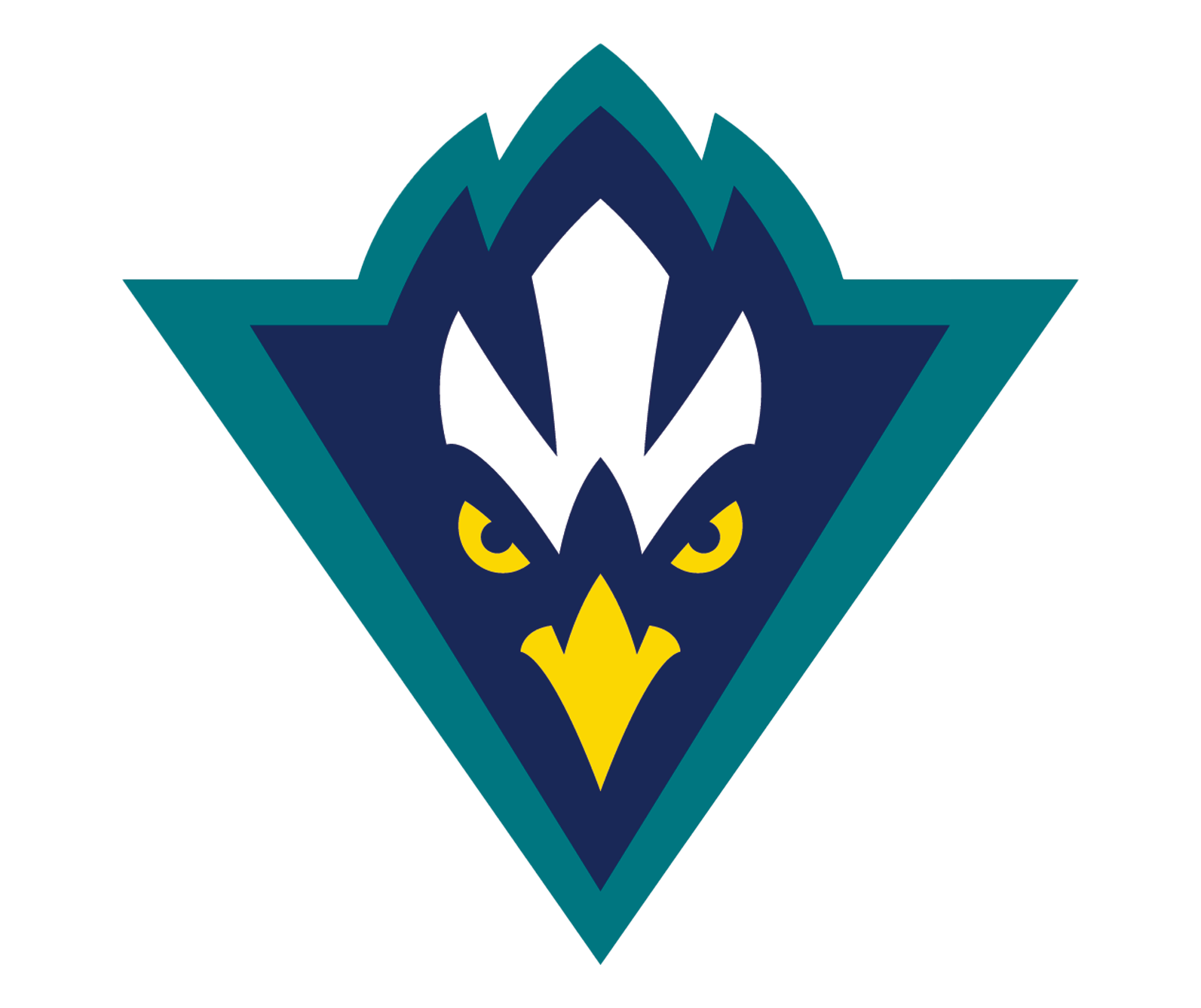 Stylized eagle head logo with yellow eyes and beak inside a blue and teal triangular shape.