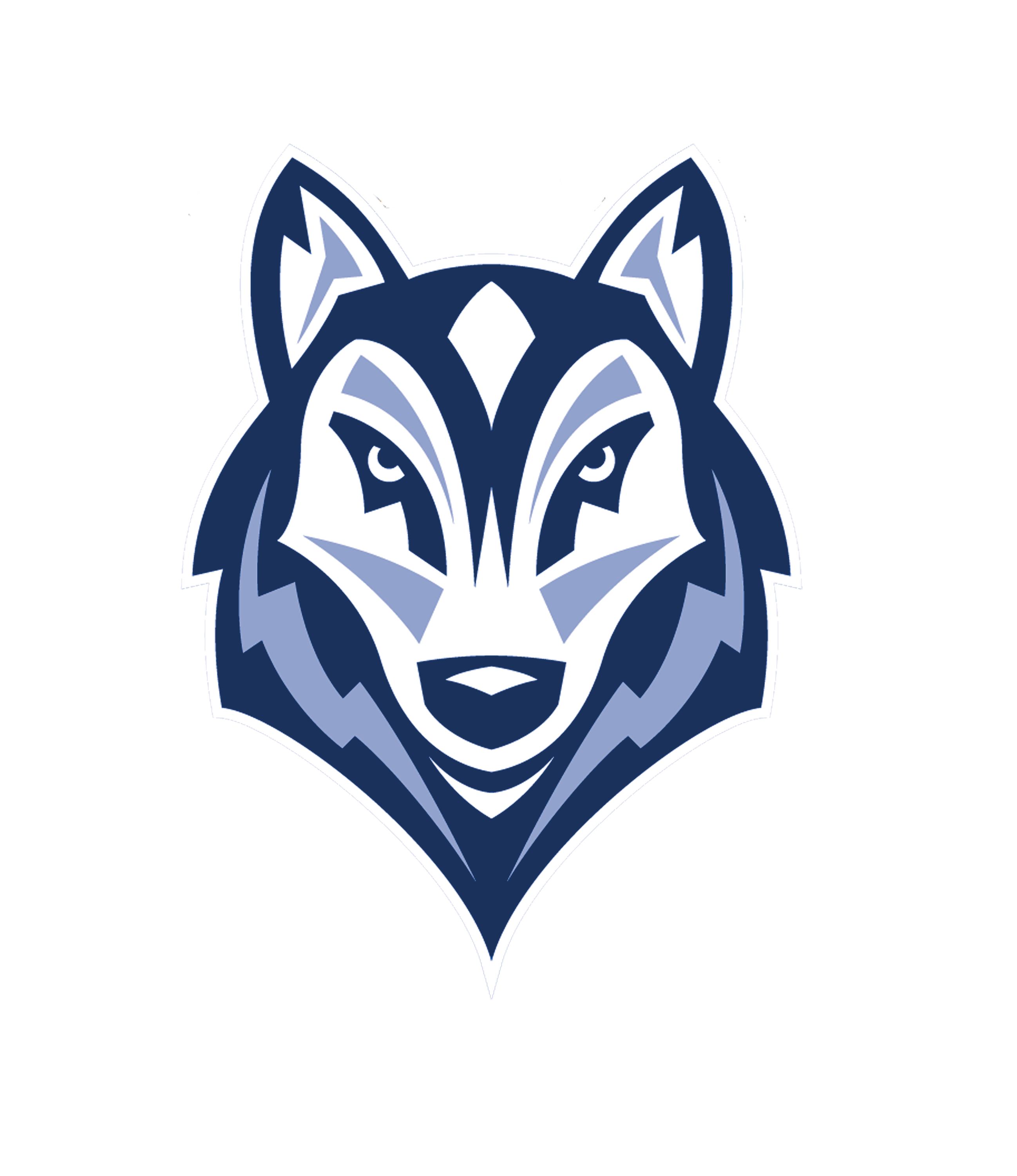 Stylized husky dog head logo in navy blue, light blue, and white with sharp angular shapes.