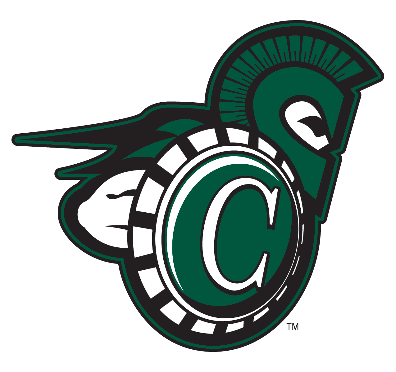 Green Spartan helmet and shield logo with a large C in the center on white background.