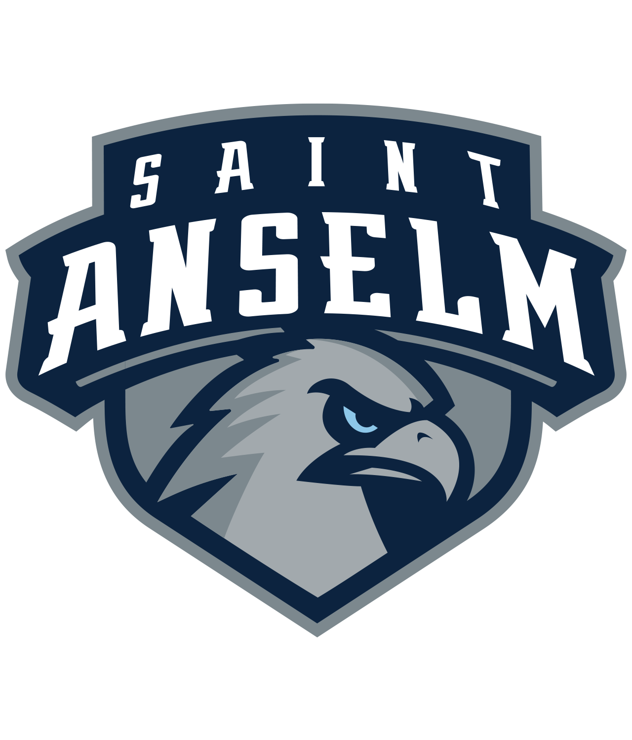 Saint Anselm logo with bold text above an eagle head illustration in gray and dark blue.