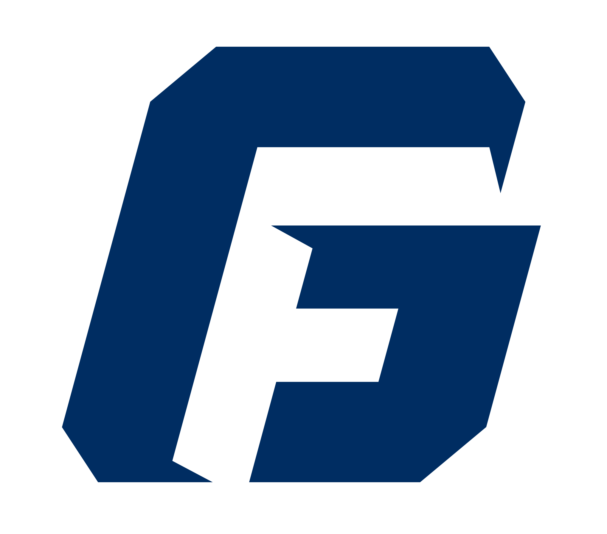 Stylized letter G in bold blue with a white letter F integrated inside it on a white background.