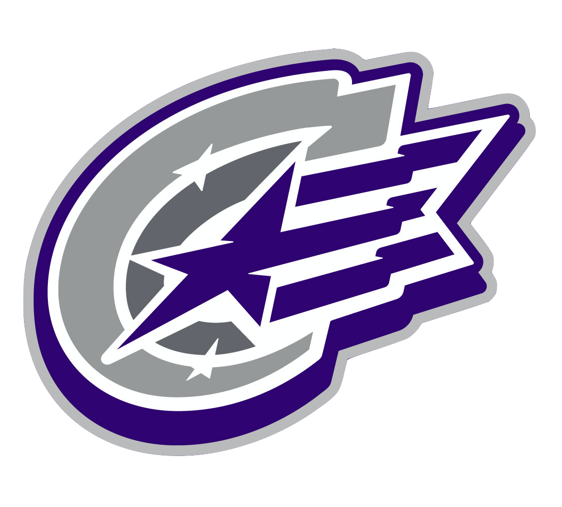 Bold logo with a stylized star and three streaks inside a crescent shape outlined in gray and purple.