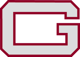 Block-style letter G in gray with maroon outline and background accents.