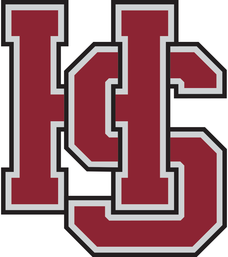 Maroon and silver block letters 'H' and 'C' intertwined in a logo design.
