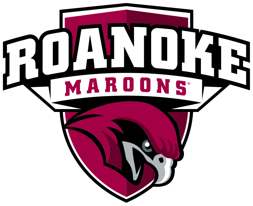 Roanoke Maroons logo with wild maroon hawk head on shield emblem.