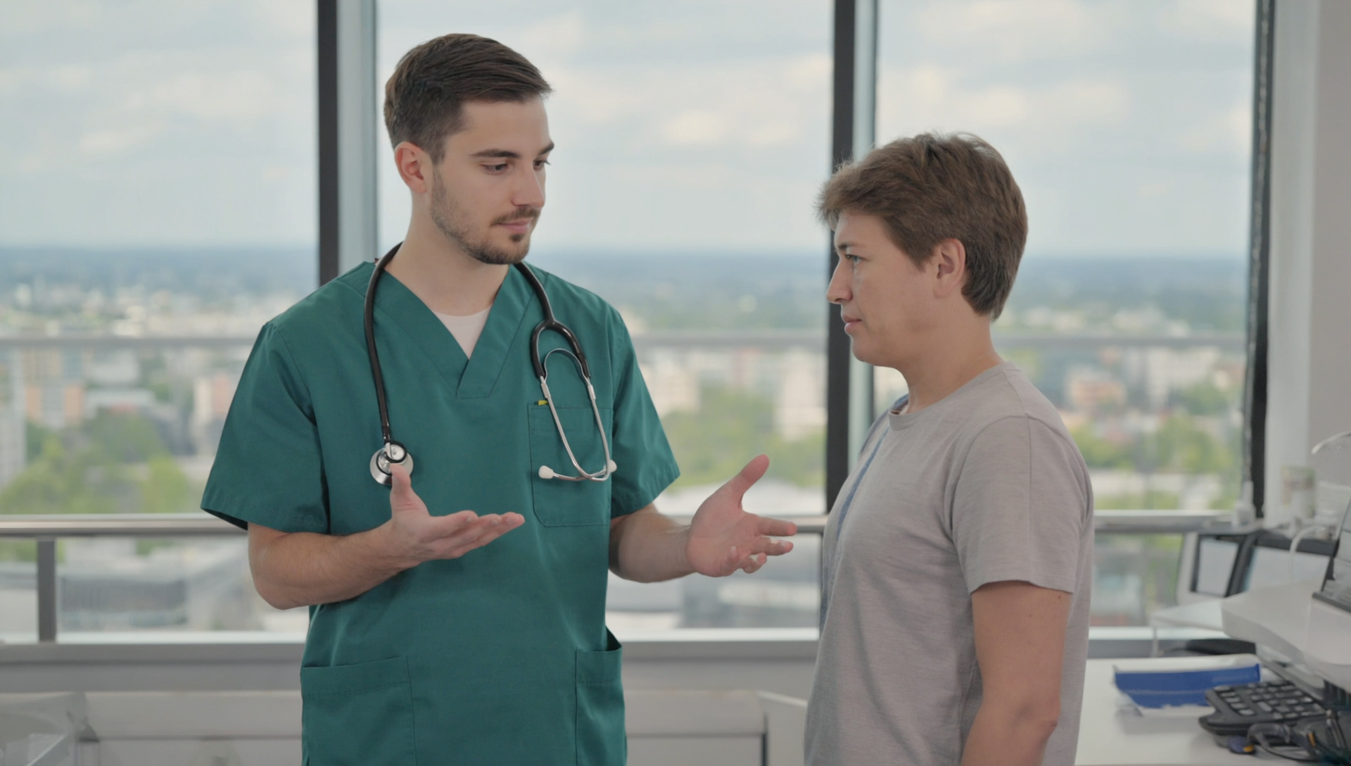 A medical professional speaking to a patient