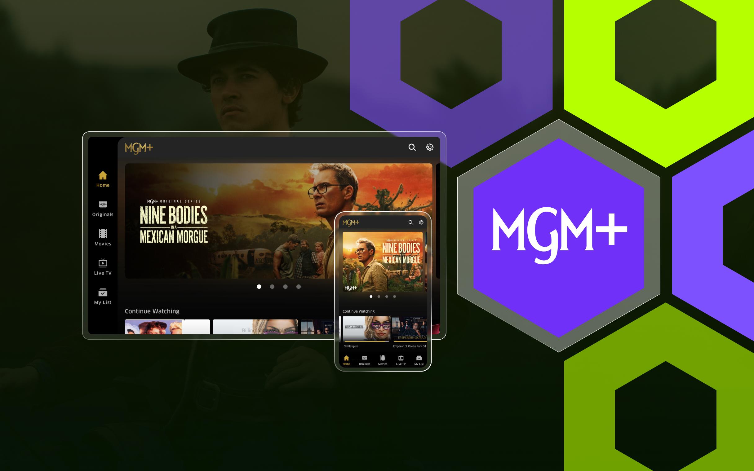 Screen capture example of MGM+'s streaming platform