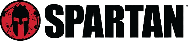 Black Spartan helmet graphic inside a red circle next to the bold black text 'SPARTAN'.