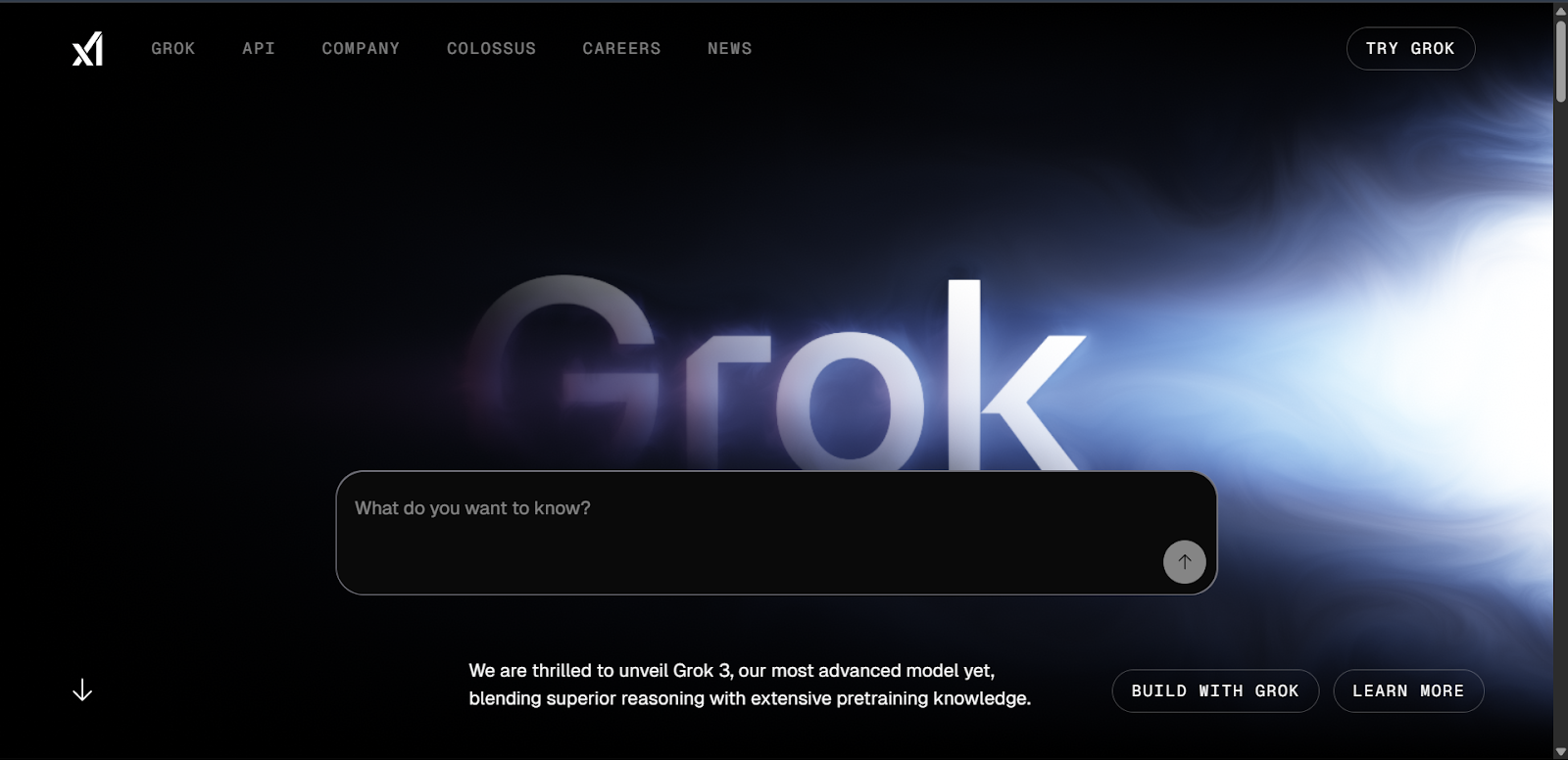 Screenshot of Grok 3 chat interface displaying a dark-themed UI to enter a user prompt and Grok’s witty, unfiltered response